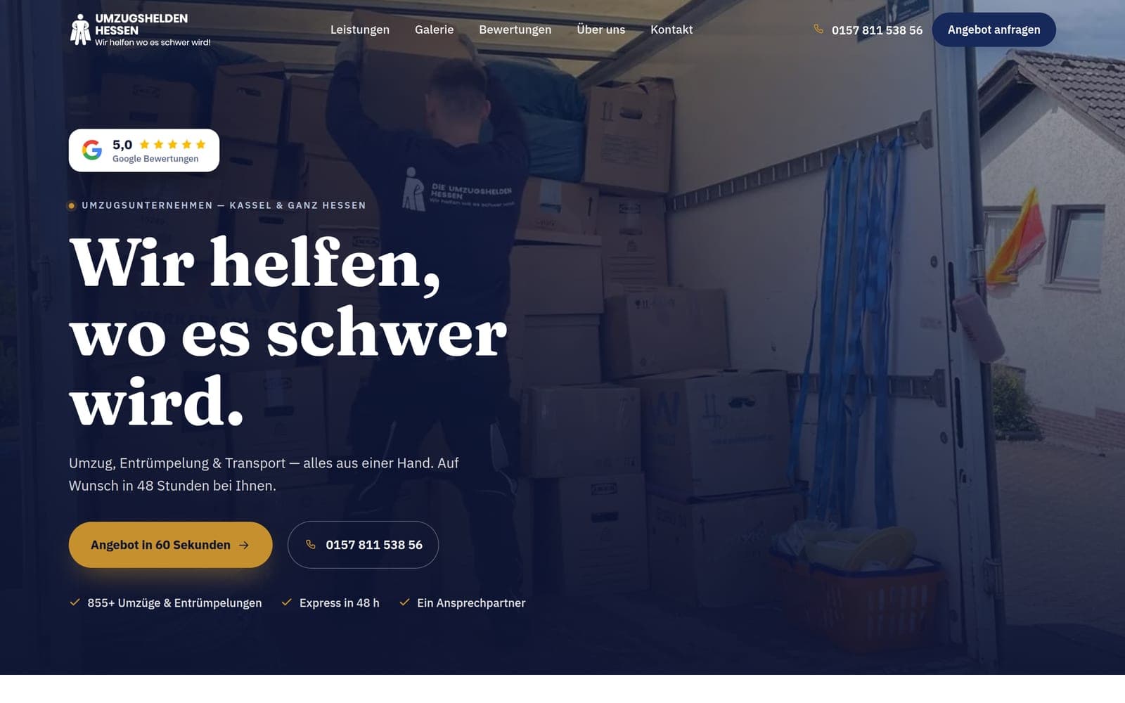 Umzugshelden Hessen – Mehrseitige Website mit Stadtseiten von 99dev
